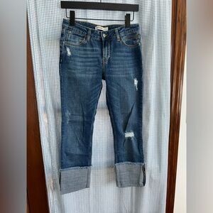 Zara Dark Blue Distressed Cropped Jeans